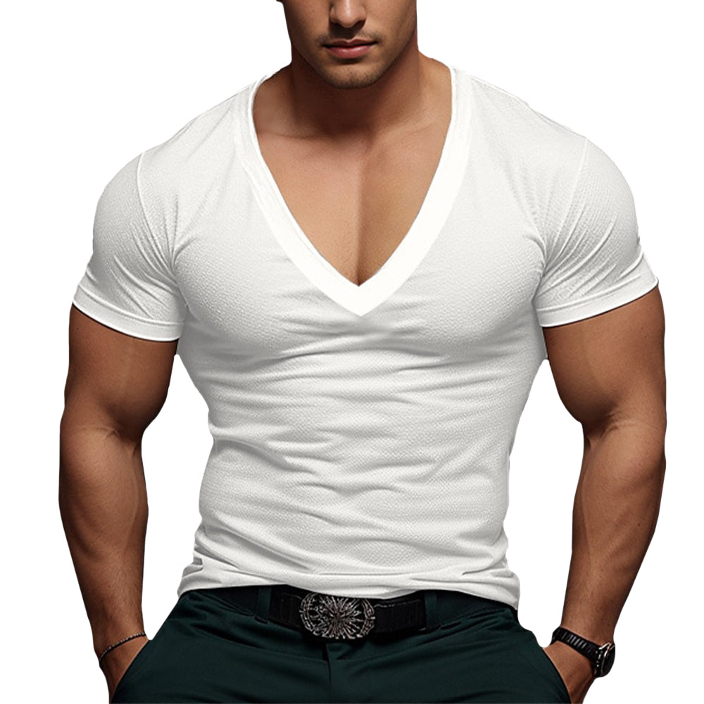 Men’s Cotton Blend Deep V-Neck T-Shirt – Slim Fit Muscle Tee, Breathable Casual Stretch Top