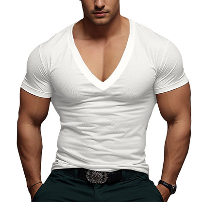 Men’s Cotton Blend Deep V-Neck T-Shirt – Slim Fit Muscle Tee, Breathable Casual Stretch Top