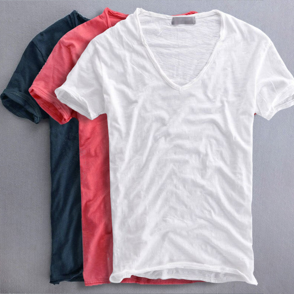 Men’s 100% Cotton V-Neck T-Shirt – Lightweight Breathable Summer Tee