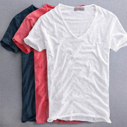 Men’s 100% Cotton V-Neck T-Shirt – Lightweight Breathable Summer Tee