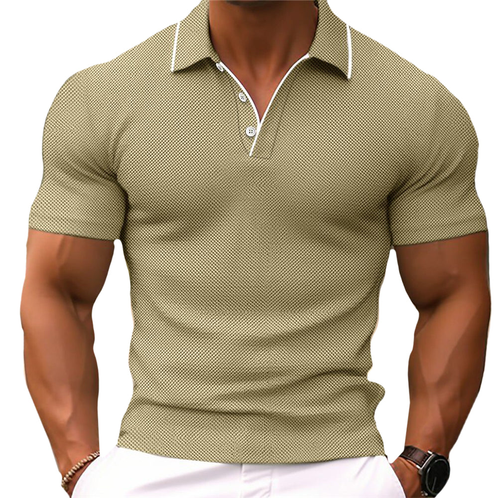 Men’s Slim Fit Knit Polo Shirt – Short Sleeve, Button Collar, Breathable Cotton Blend – Sizes up to 3XL, 5 Colors