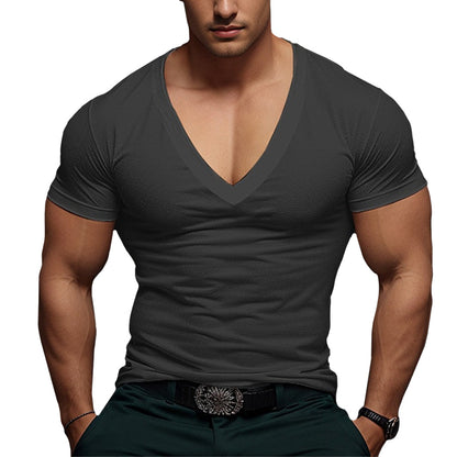Men’s Cotton Blend Deep V-Neck T-Shirt – Slim Fit Muscle Tee, Breathable Casual Stretch Top