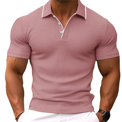 Men’s Slim Fit Knit Polo Shirt – Short Sleeve, Button Collar, Breathable Cotton Blend – Sizes up to 3XL, 5 Colors