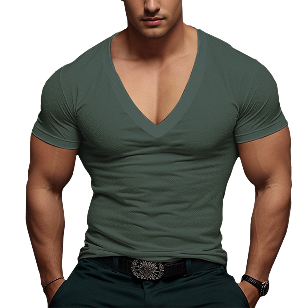 Men’s Cotton Blend Deep V-Neck T-Shirt – Slim Fit Muscle Tee, Breathable Casual Stretch Top