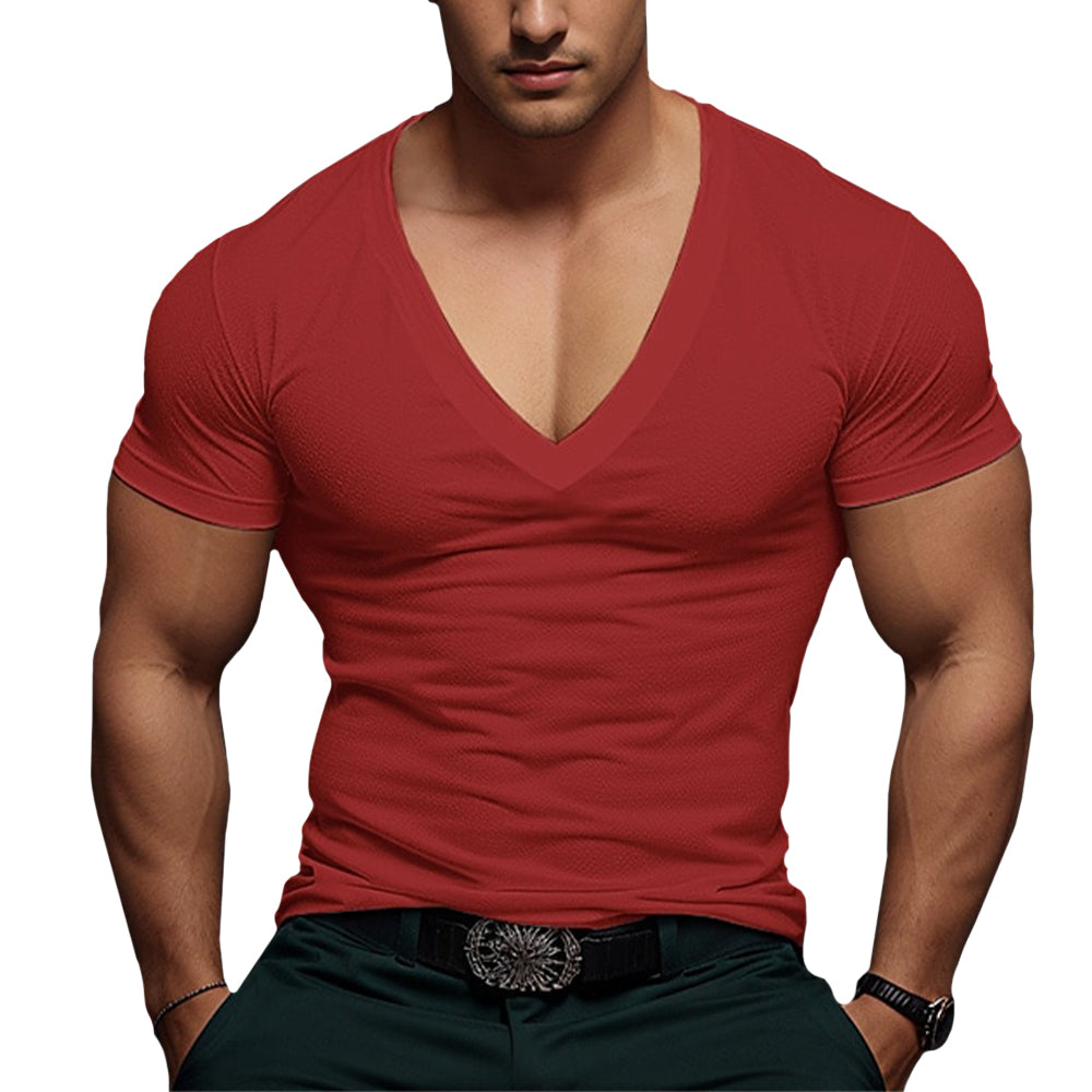 Men’s Cotton Blend Deep V-Neck T-Shirt – Slim Fit Muscle Tee, Breathable Casual Stretch Top