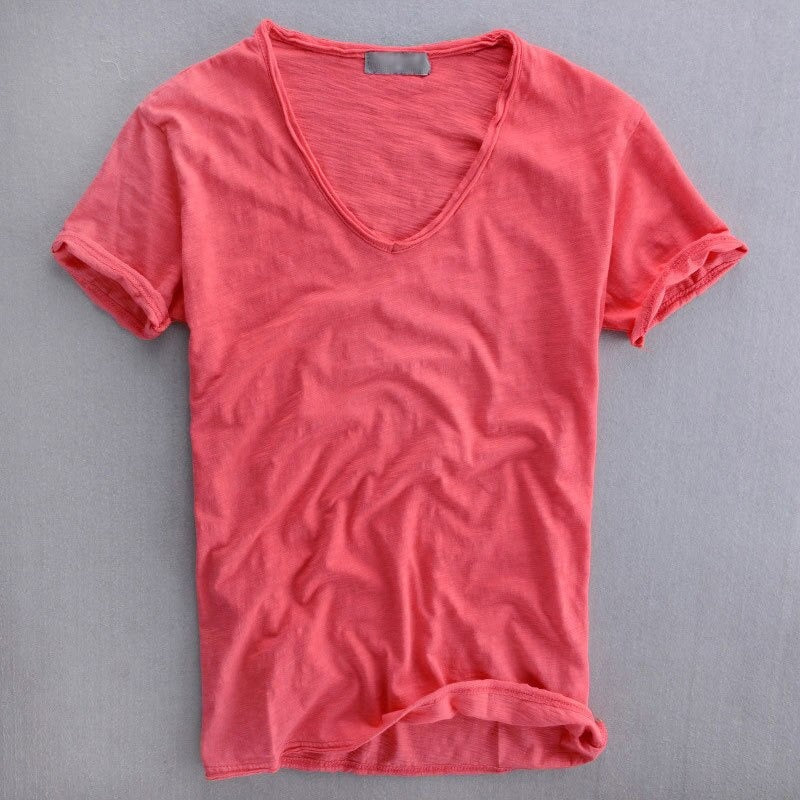 Men’s 100% Cotton V-Neck T-Shirt – Lightweight Breathable Summer Tee