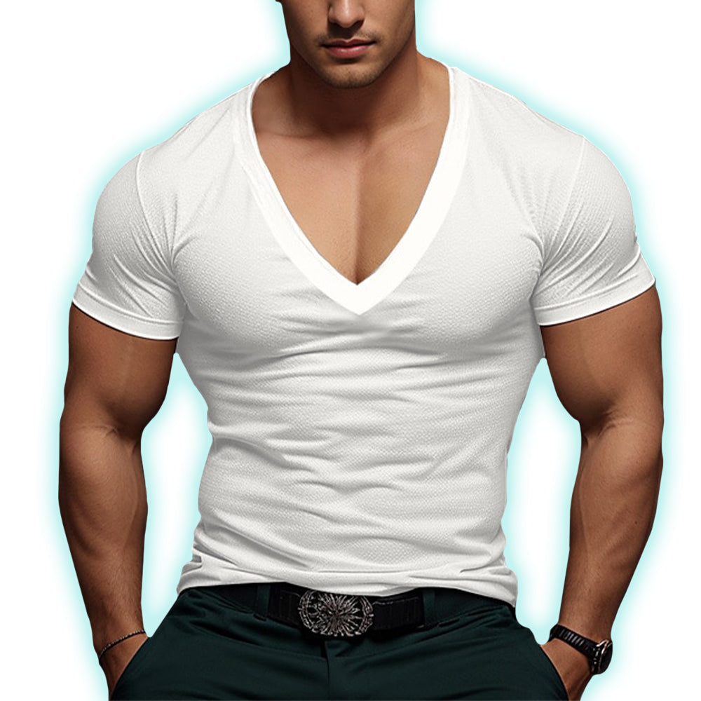 Men’s Cotton Blend Deep V-Neck T-Shirt – Slim Fit Muscle Tee, Breathable Casual Stretch Top