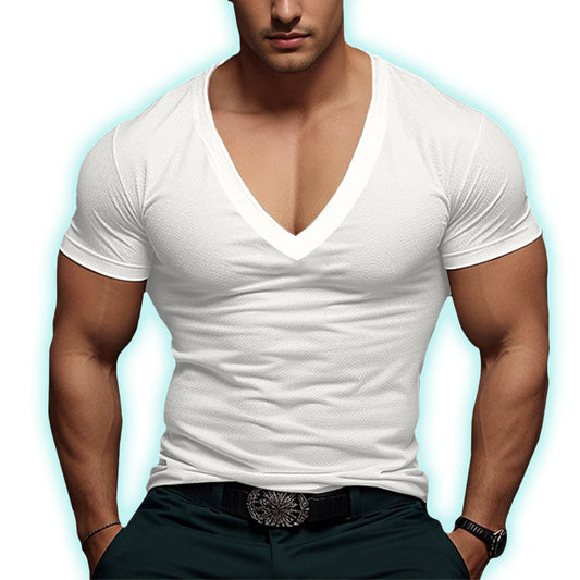 Men’s Cotton Blend Deep V-Neck T-Shirt – Slim Fit Muscle Tee, Breathable Casual Stretch Top
