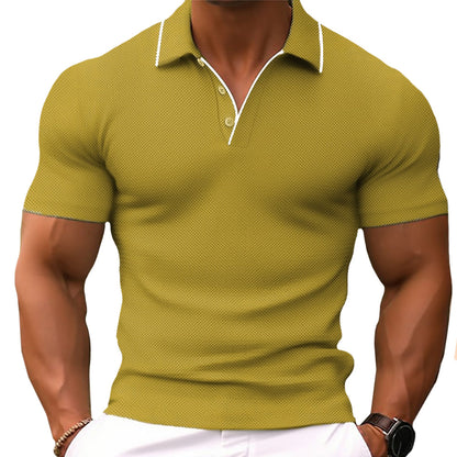 Men’s Slim Fit Knit Polo Shirt – Short Sleeve, Button Collar, Breathable Cotton Blend – Sizes up to 3XL, 5 Colors